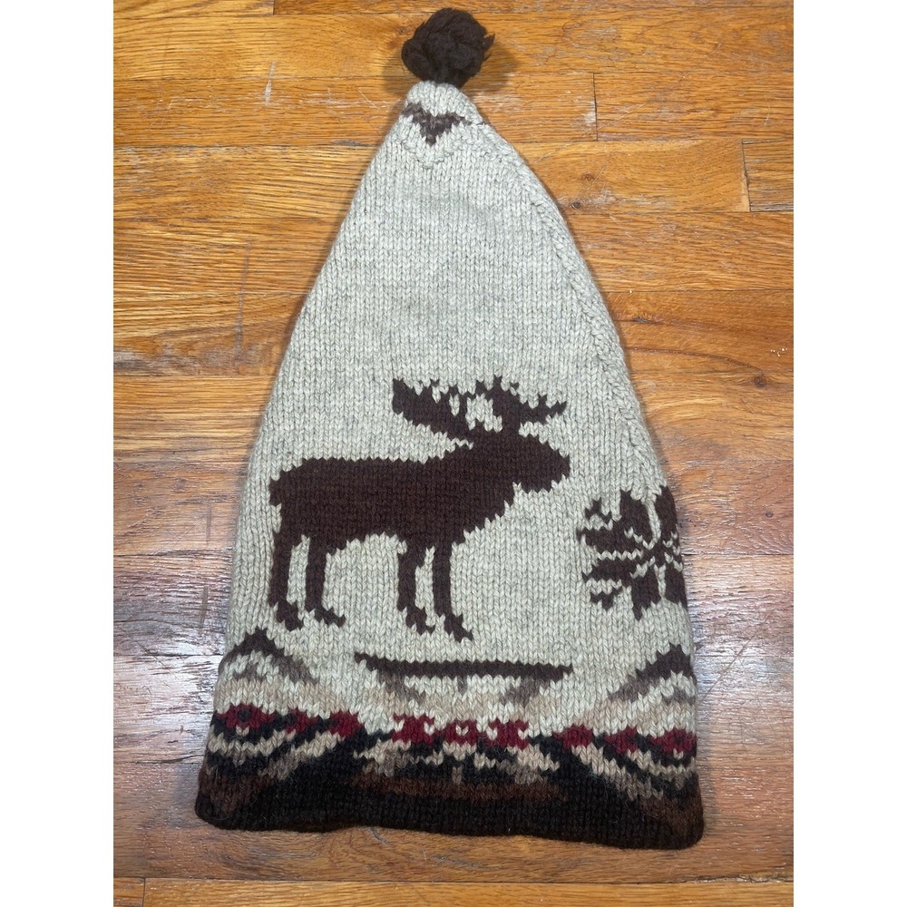 Rare Vintage Hand Knit Polo by RL Aztec Moose Hat CR1 Wool / Silk Blend OS